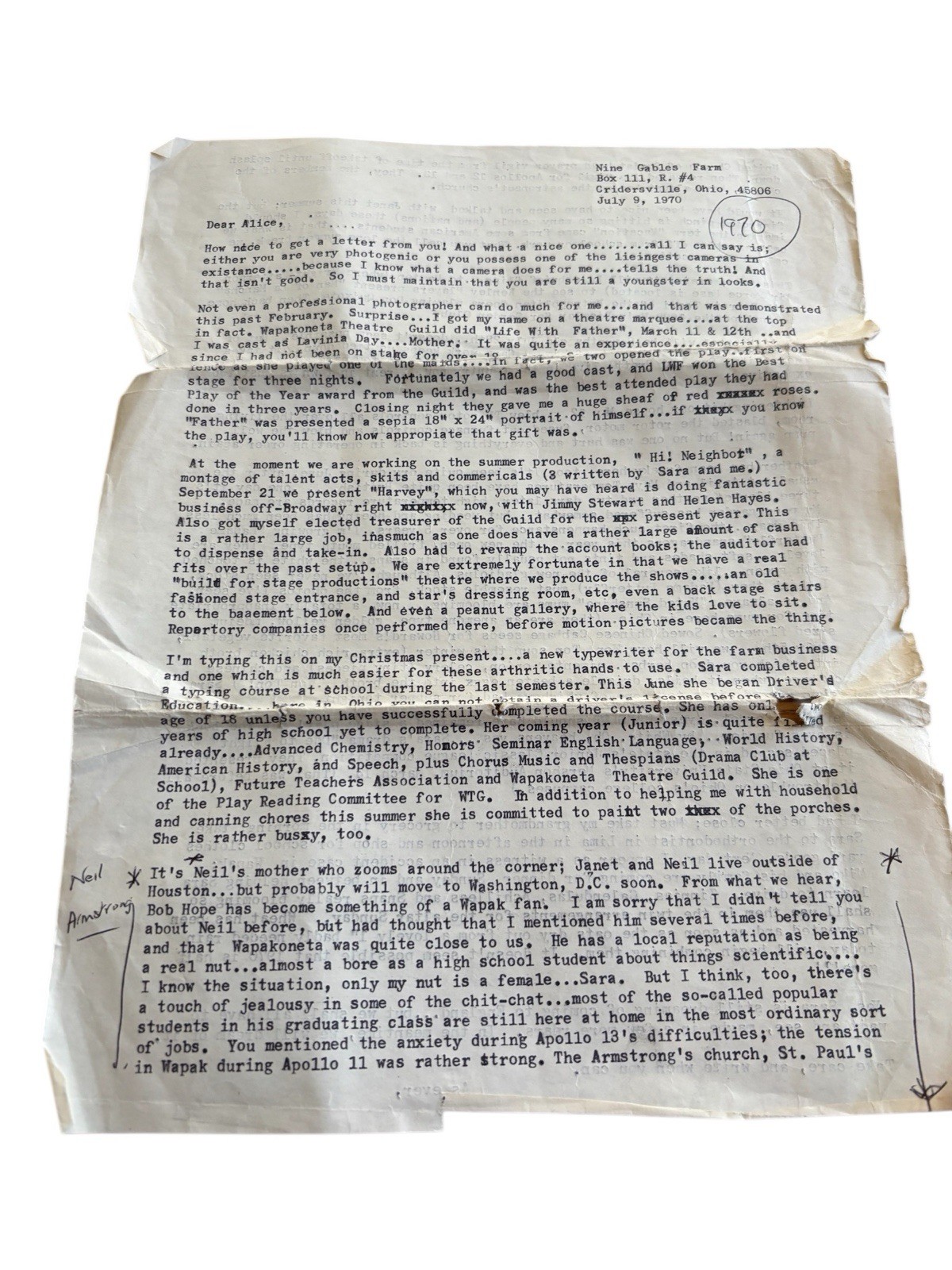 Neil Armstrong Apollo Moon Landing Interest Letters And Cuttings Pulitzer Prize