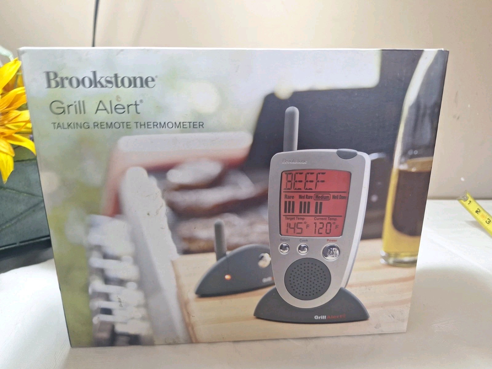 Brookstone Grill Alert Talking Remote Meat Thermometer w/ Portable Monitor