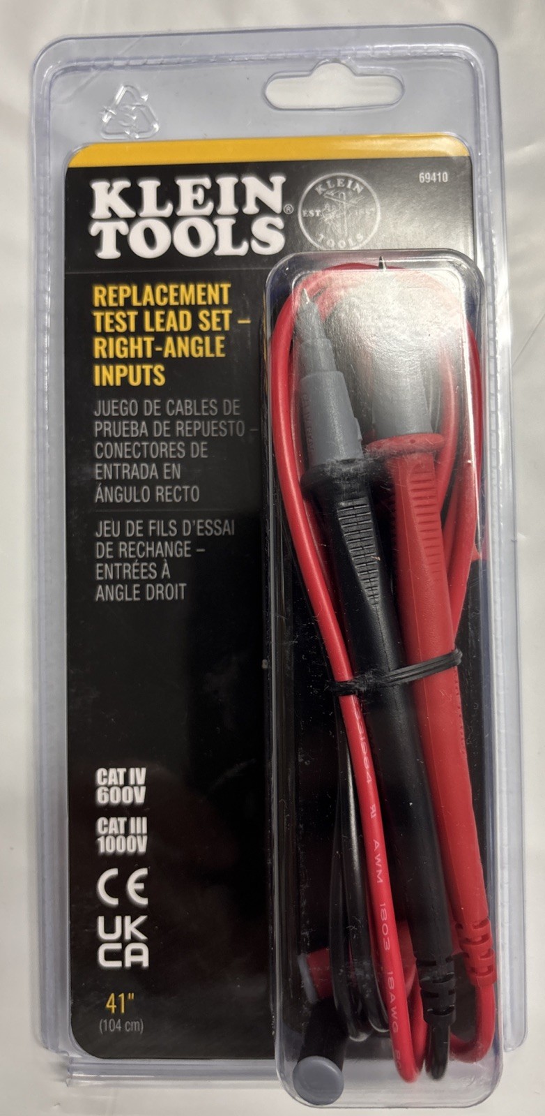 Klein Tools 69410, Replacement Test Lead Set, Right Angle