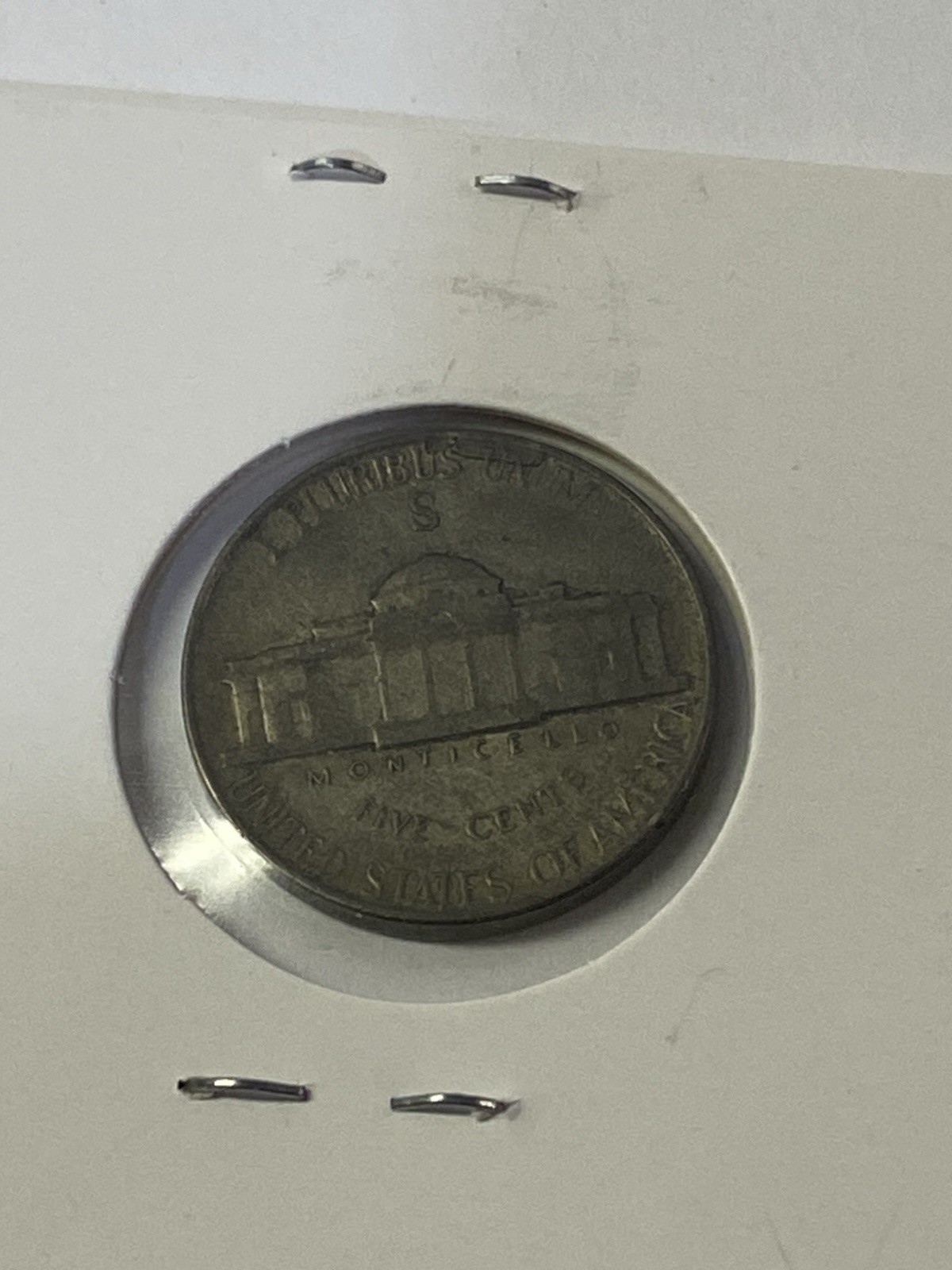 1945 S Jefferson War Nickel Planchette Error On Reverse Die Break 35% Silver