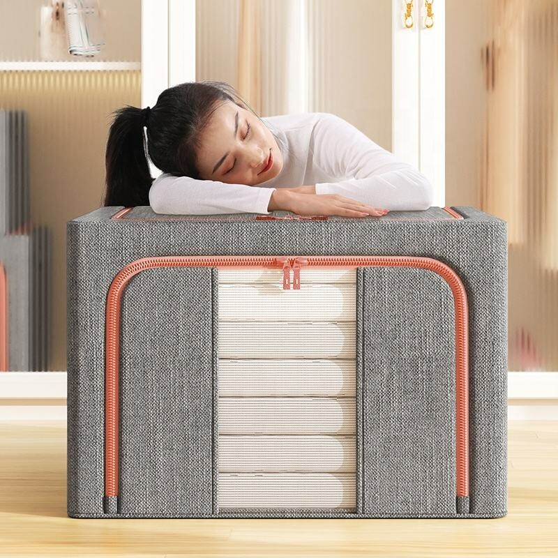 2 Pack Large Clothes Storage Bag Foldable Organizer Bins with Metal frame