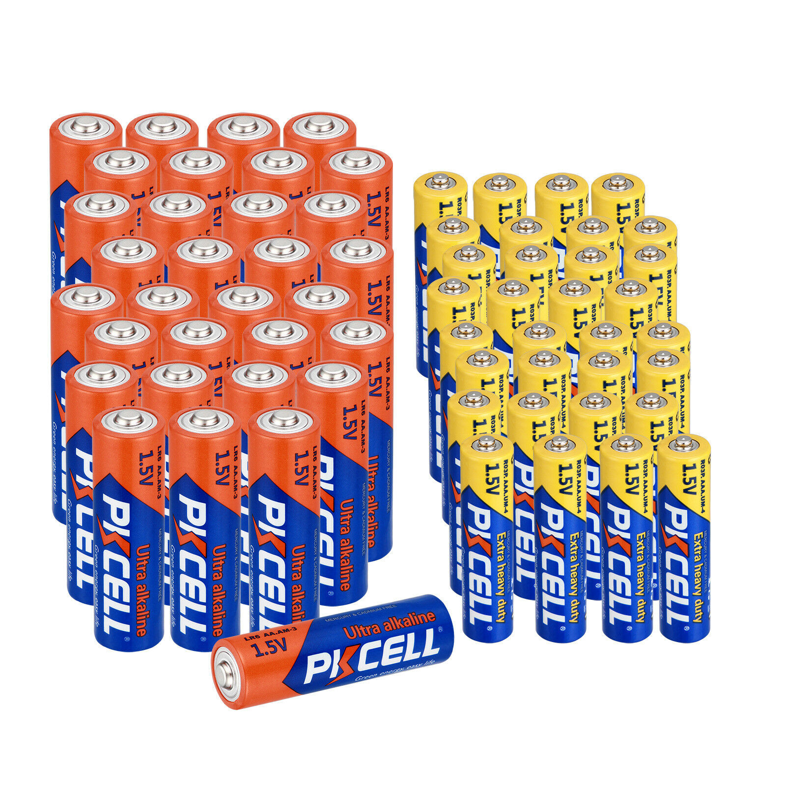 (Combo 64) AA/AAA Batteries 1.5V 32x AA LR6 Alkaline + 32x AAA R03P Zinc-Carbon