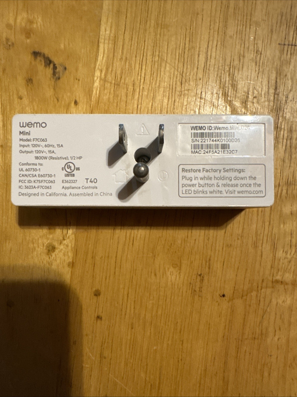 WeMo WiFi Enabled Mini Smart Plug White F7C063