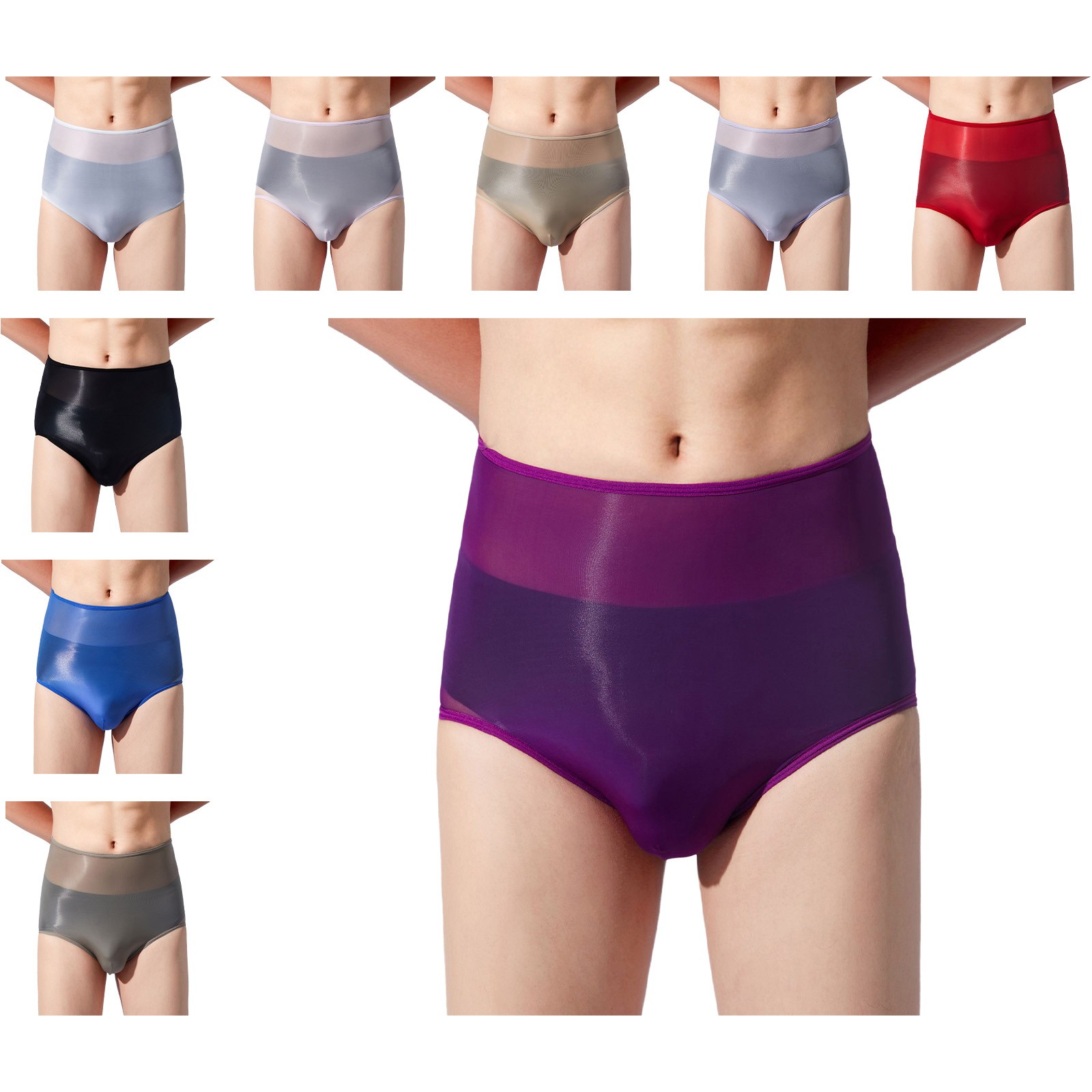 Men Nightwear Nylon Underwear Pajamas Briefs Panty Glossy Cheeky High Waist