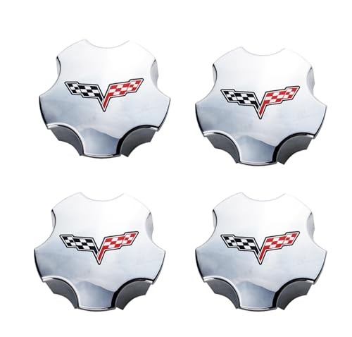 4Pc 2005 2006 2007 Corvette C6 Cross Flag Logo Wheel Center Hub Cap Chrome Red