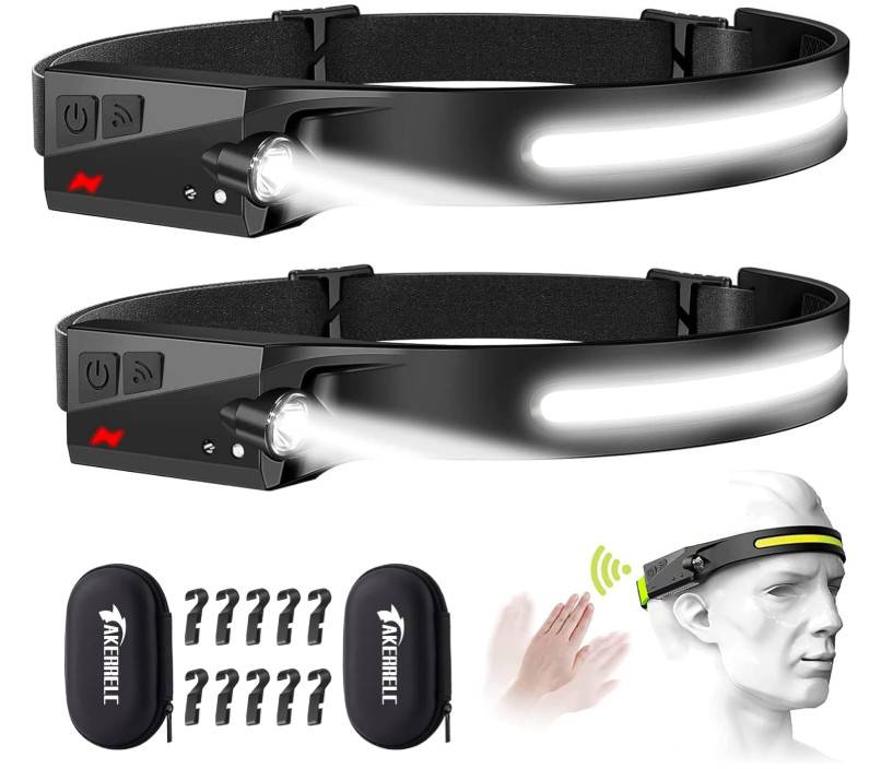 Linterna frontal LED recargable 1200 lm con sensor, ideal para camping y reparac