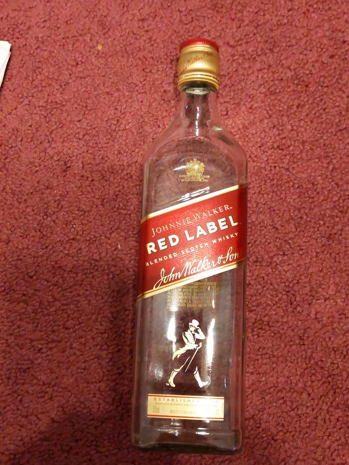 EMPTY 750 ml Johnny Walker Red Label scotch bottle wish it was still full....