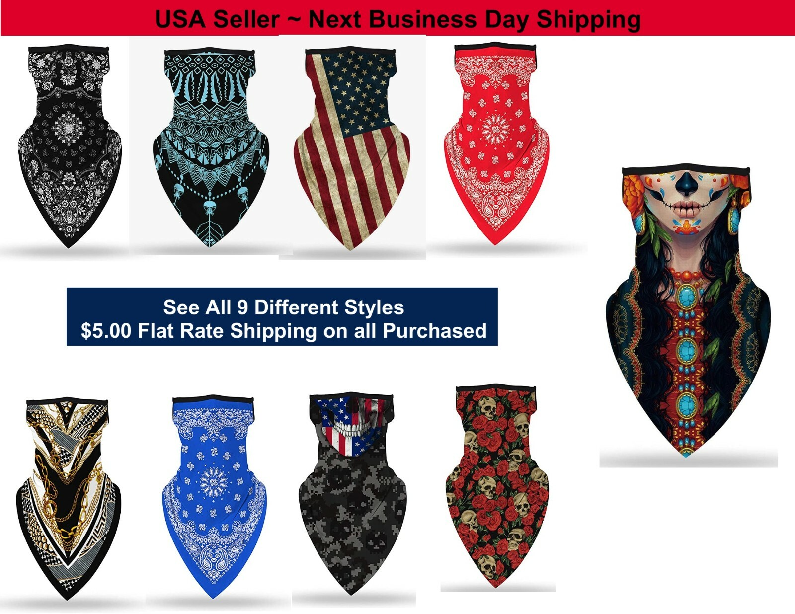 Cooling Neck Gaiter~ Face Scarf~ Bandana with Ear Loops ~ Balaclava ~ See all 9
