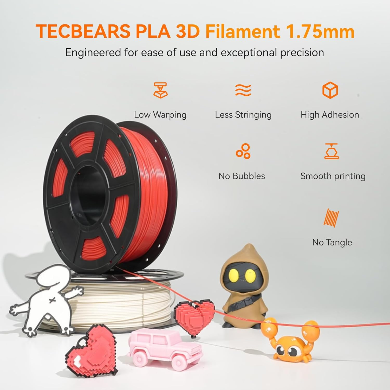 TECBEARS 10KG PLA 3D Printer Filament Bundle 1.75mm Low Shrinkage Entry Level