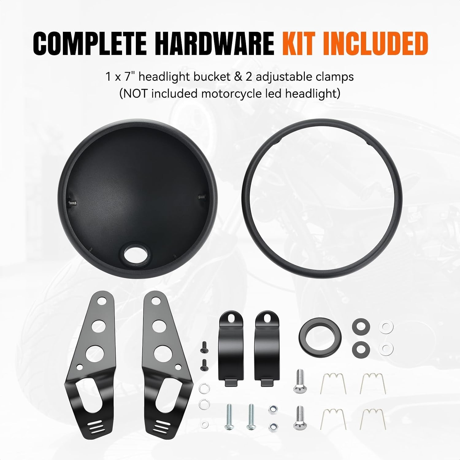 7 Inch Motorcycle Headlight Housing, Adjustable 35–48mm Fork Mount Bracket