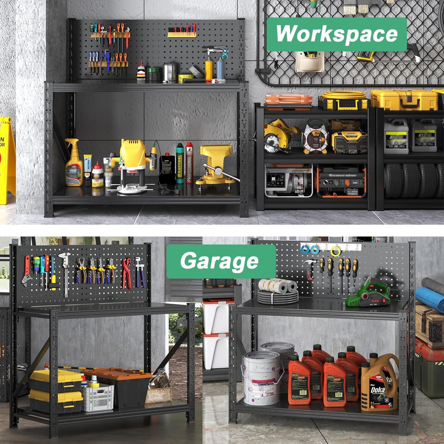 Work Bench with Pegboard,Heavy Duty 3000Lbs Capacity Workbench Adjustable Shelve