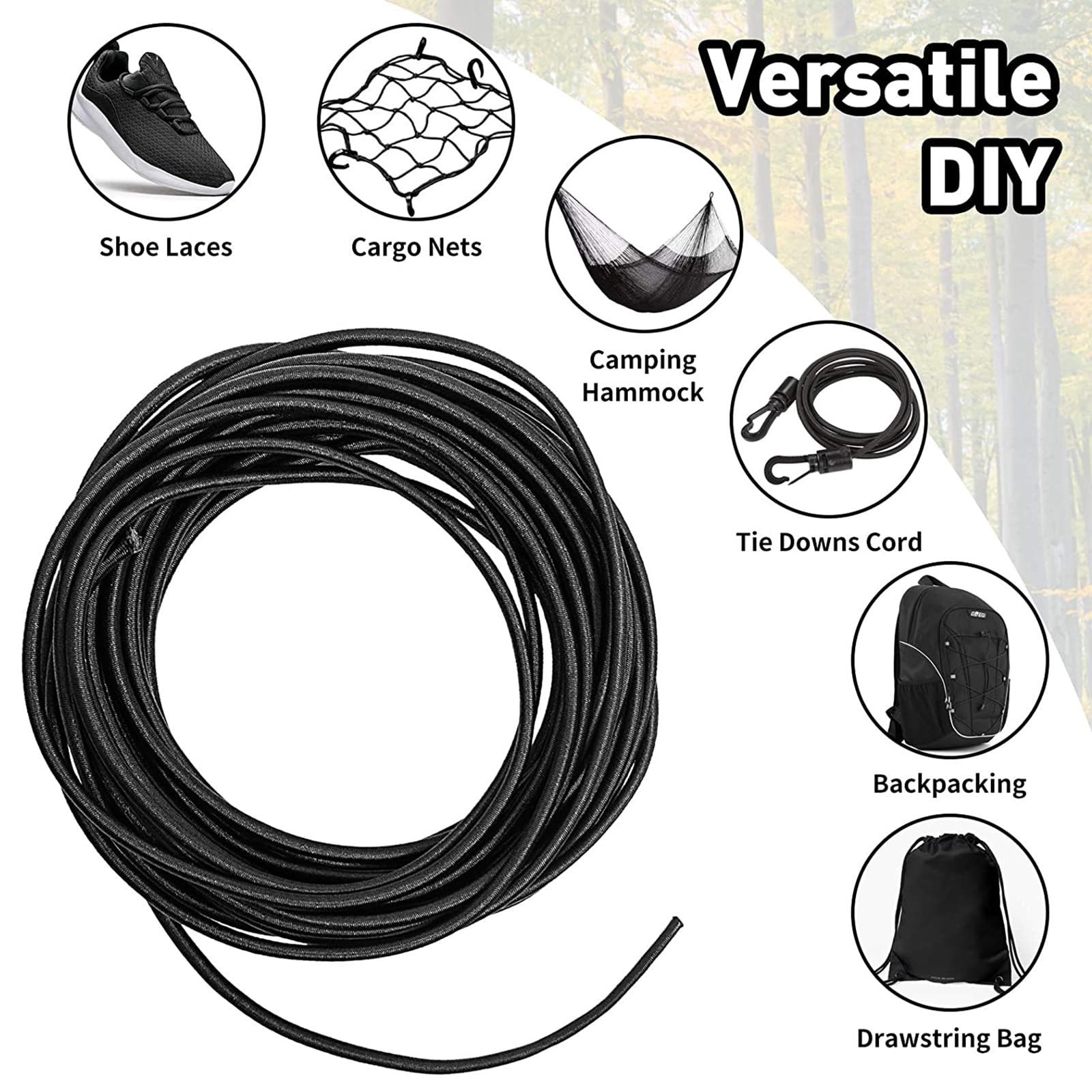Versatile 1/8-Inch (3mm) Elastic Cord - 10 Yards With 10 Pack Plastic Spring ...