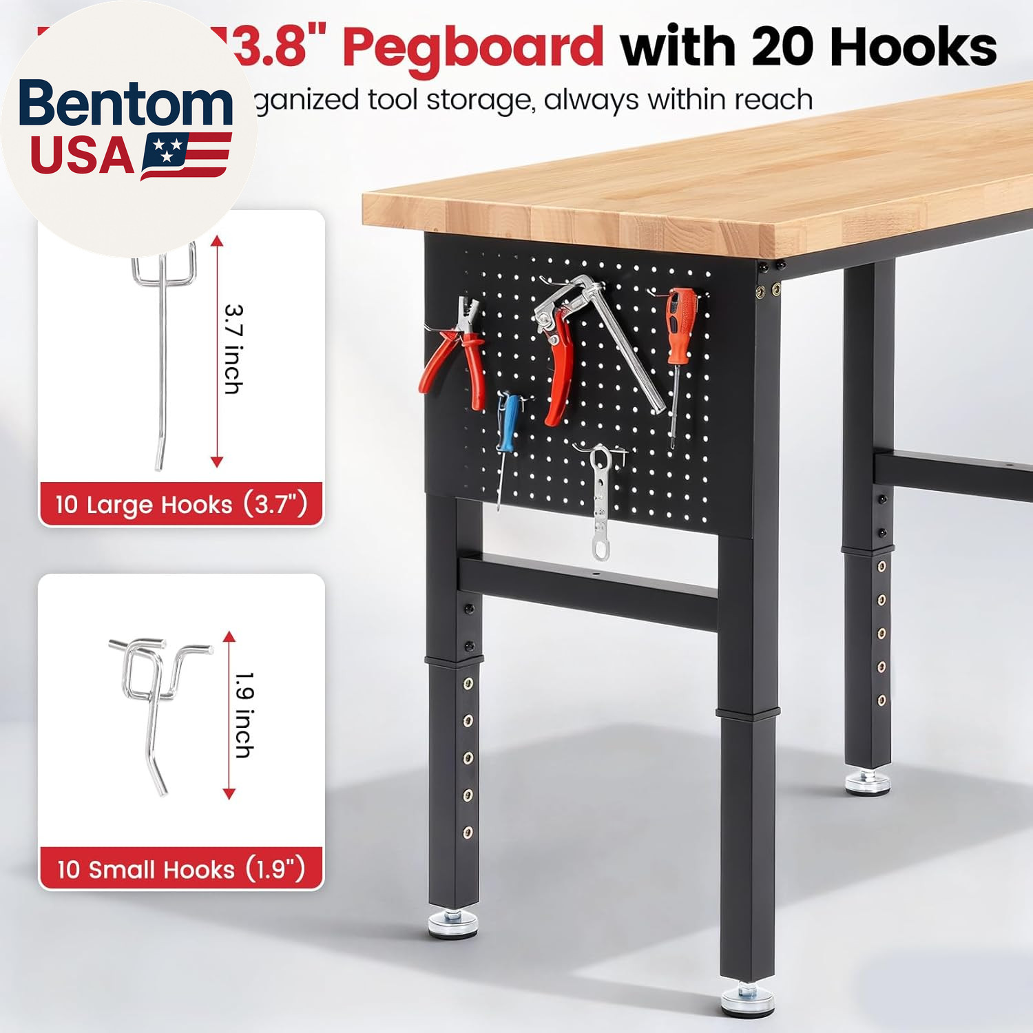 Workbench 72 X 24 Inch Heavy Duty Adjustable Height Work Table with Power Outlet