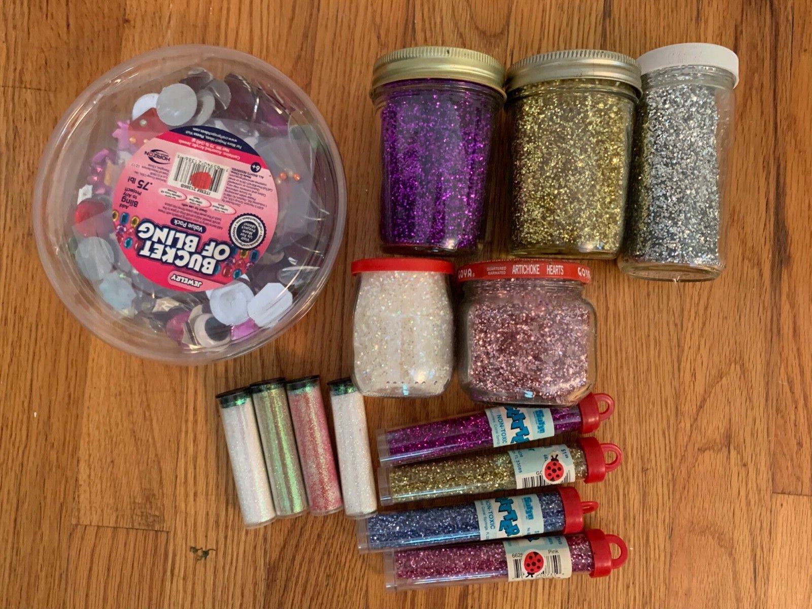CRAFT GLITTER and Bucket of BLING Lot of Craft Glitter, Bundle of New and Used