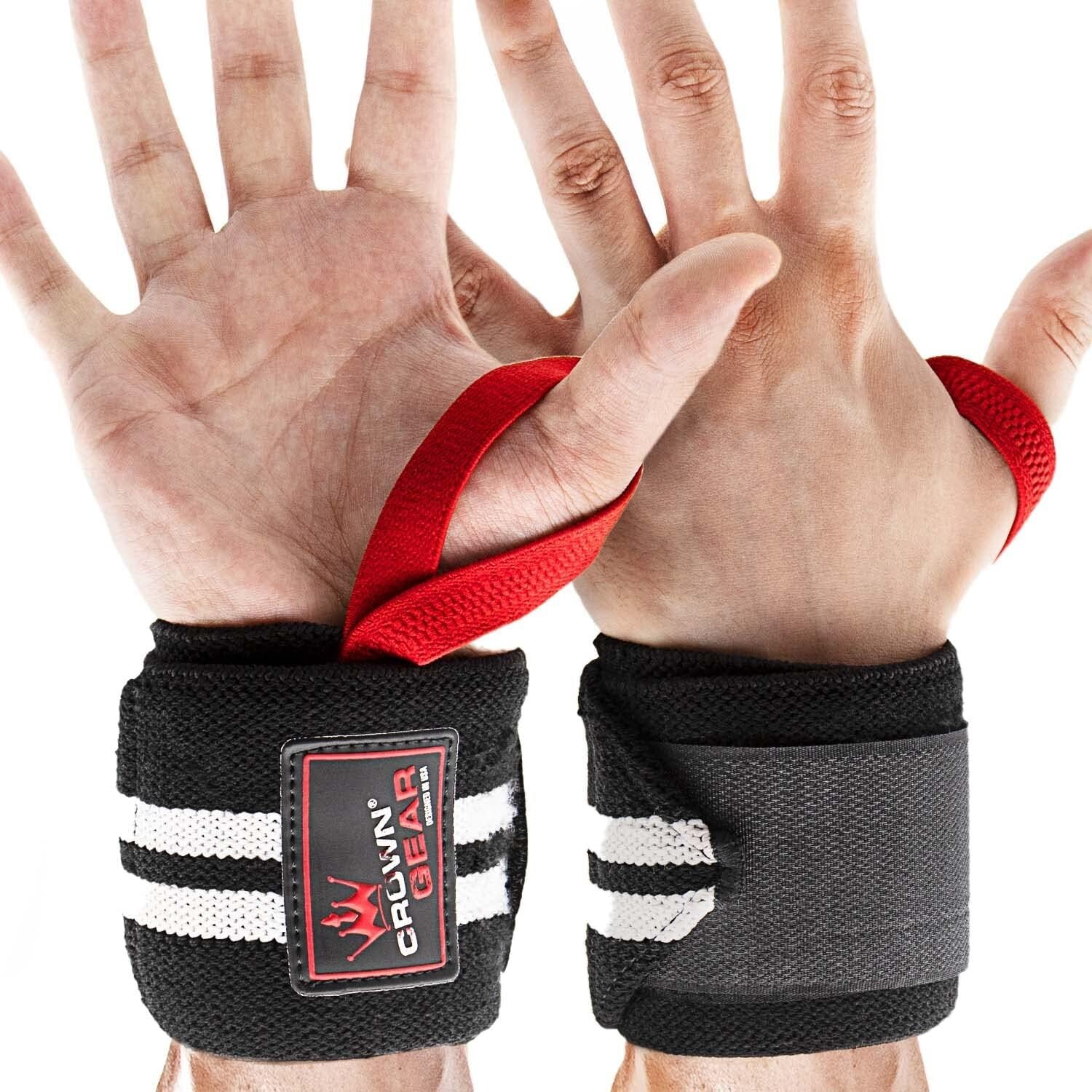 Crown Gear Weight Lifting Wrist Support Wraps with Thumb Loop