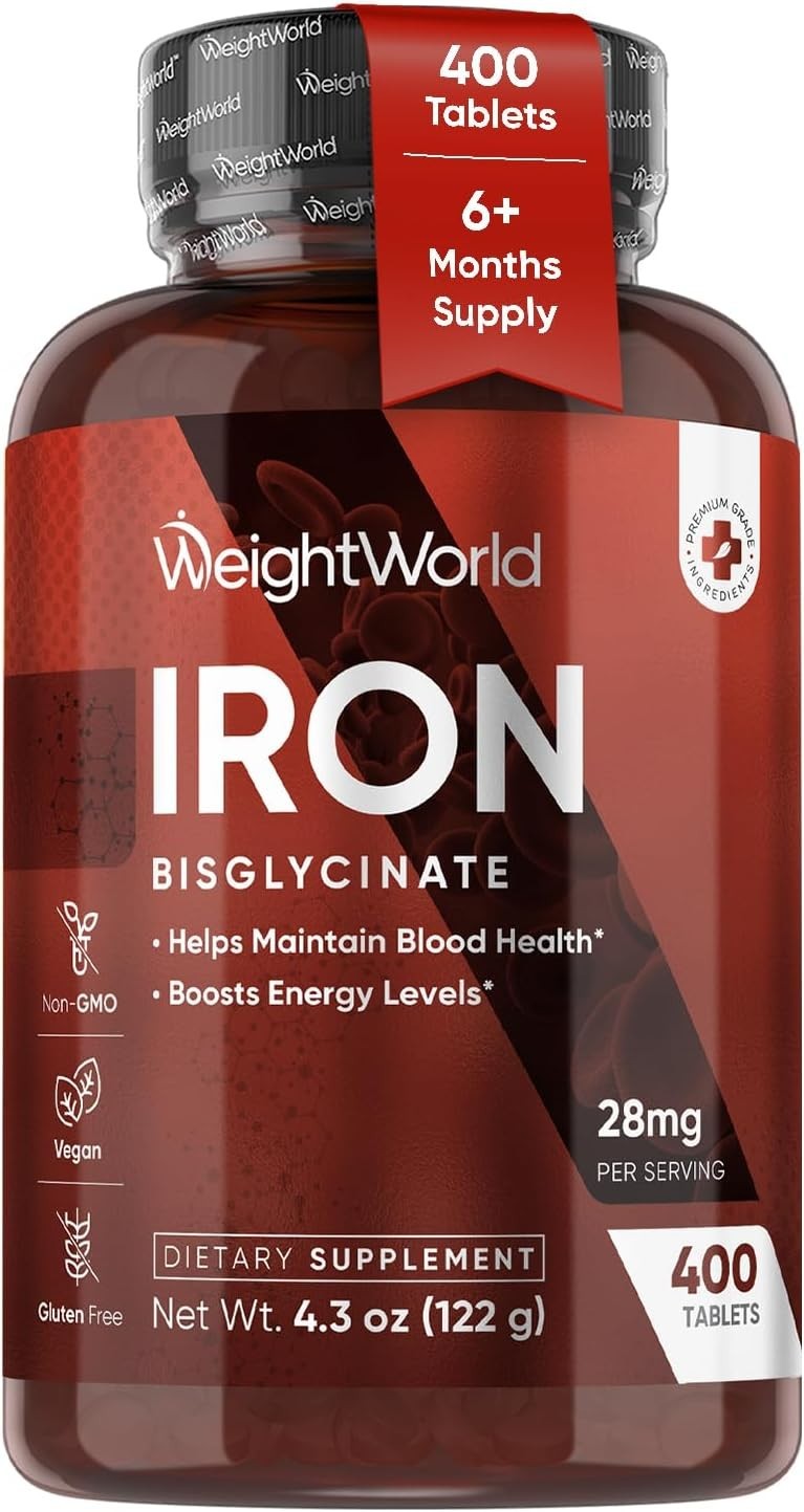 WeightWorld Iron Bisglycinate 28mg 400 Tablets - Energy & Blood Health
