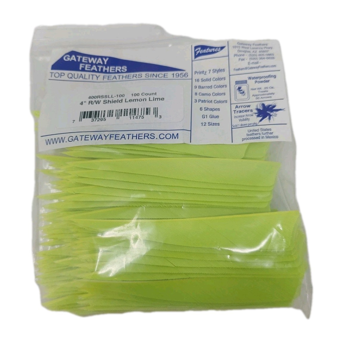 100 Pack Gateway Feathers 4" Right Wing: Shield Lemon Lime Green 400RSSLL-100