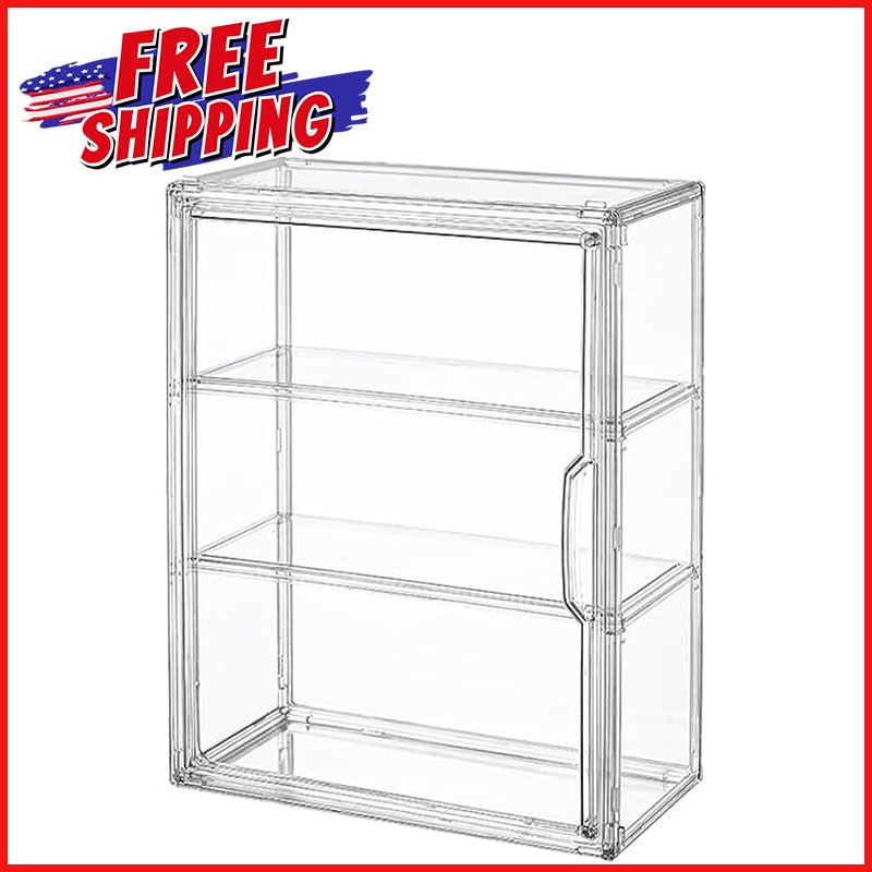 3-TIERS CLEAR ACRYLIC FIGURES DISPLAY CASE Storage Organizers Box Magnetic Door