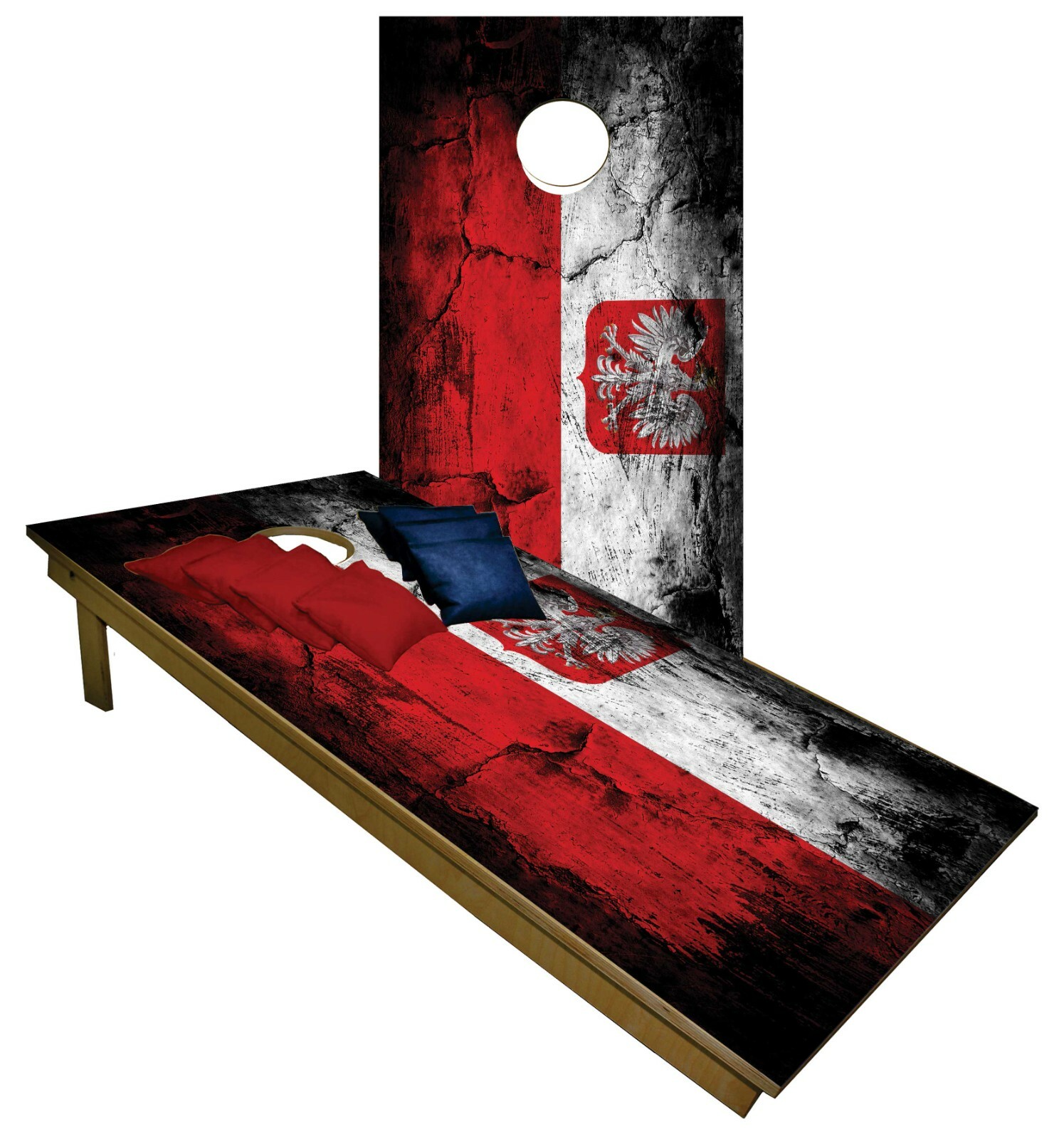 CORNHOLE BEANBAG TOSS GAME w Bags Vintage Antique Polish Poland Flag Board
