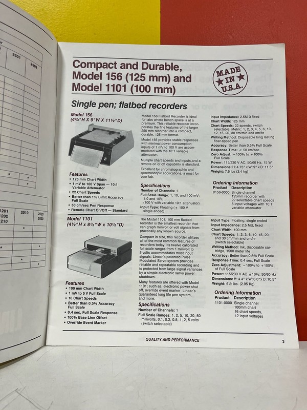 Linear Instruments 0156-0000 156 Strip Chart Recorders Catalog Manual