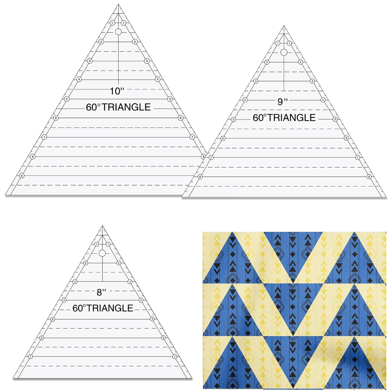 QVJIOA 3 Set 60 Degree Triangle Quilting Rulers quilting rulers-3pcs, white
