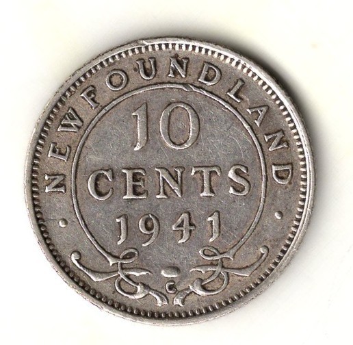 1941 C NEWFOUNDLAND SILVER 10 CENTS