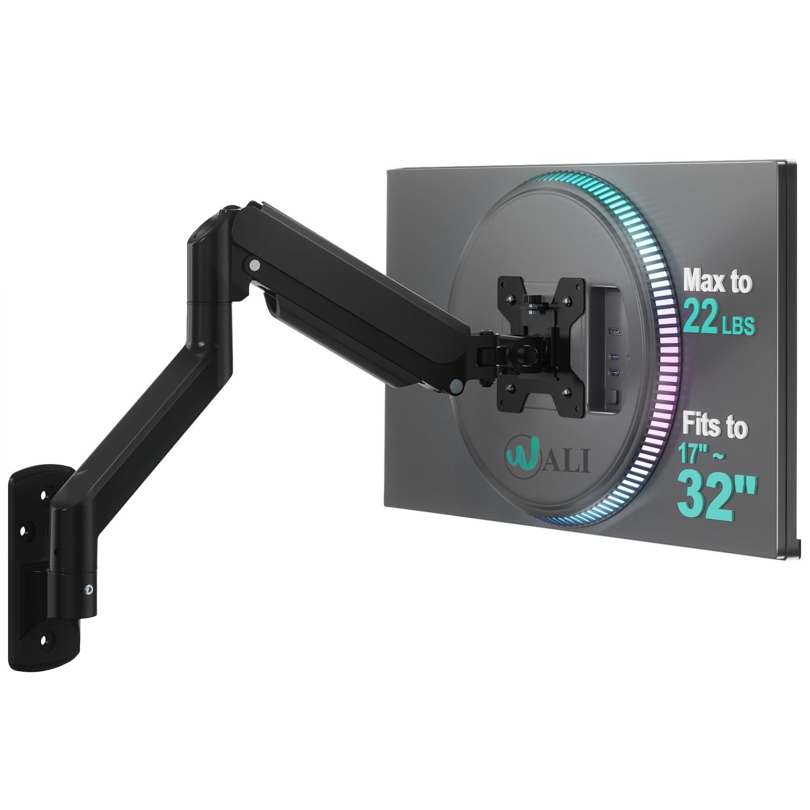 WALI Computer Monitor Wall Mount for 17 to 32 Inch Screens, Single Arm, Black