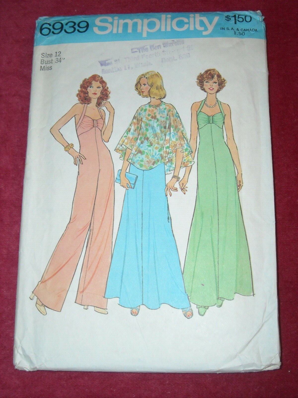 🌸 1975 SIMPLICITY #6939-LADIES HALTER DRESS-HALTER JUMPSUIT-PONCHO PATTERN  12