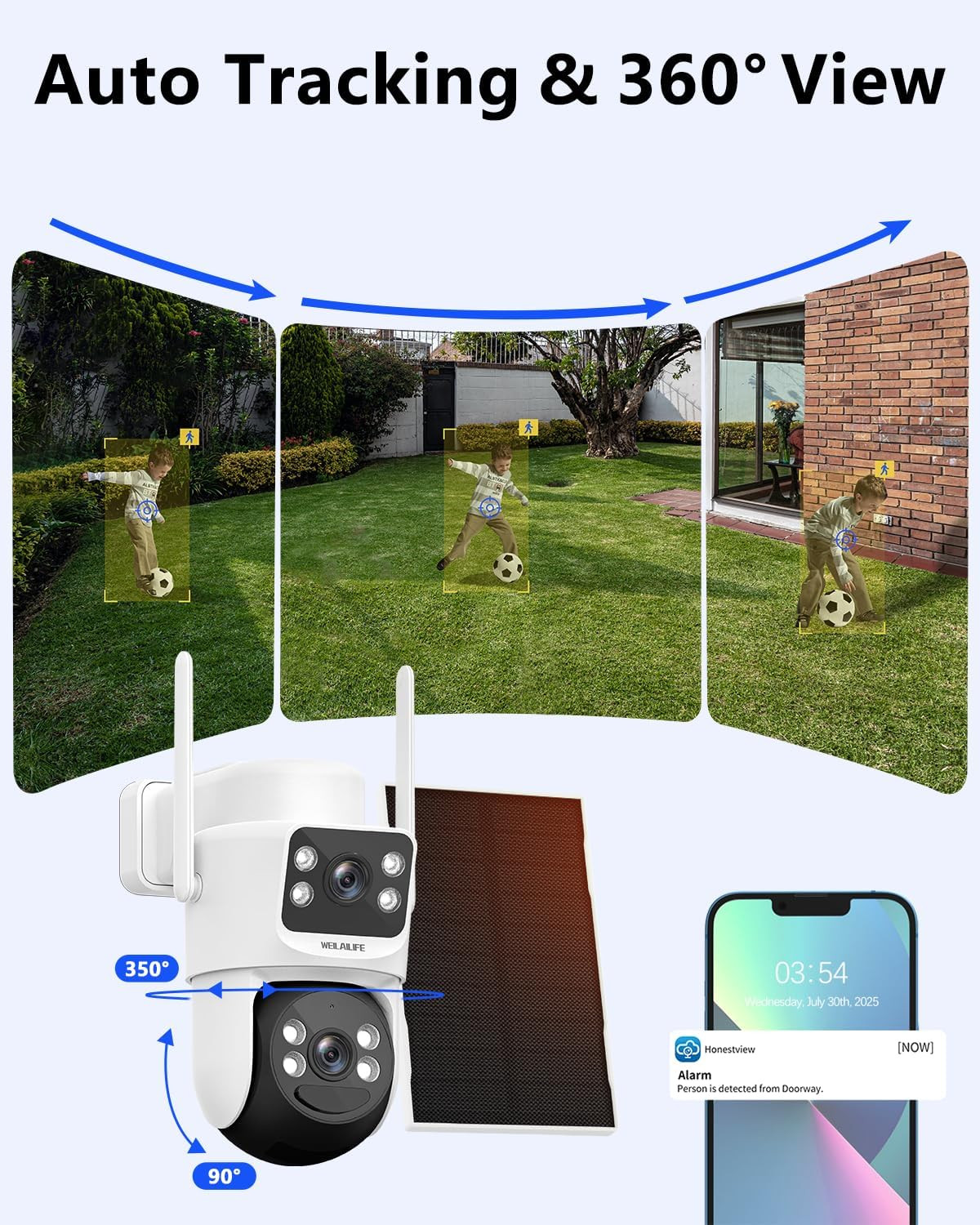 【Auto Tracking & 2-Way Audio】 4MP Solar Powered Extend PTZ Camera, Wireless Outd