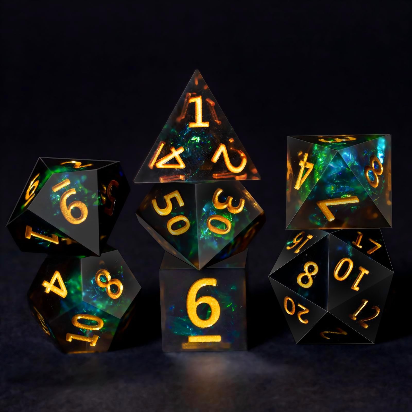 Resin DND Dice Set, 7 Pieces Handmade Sharp Edge Polyhedral Dice for Dungeons...