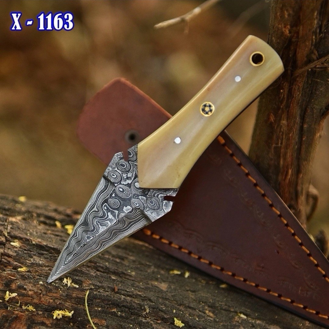 Handmade Damascus Steel Double-edged Hunting Throwing Dagger Mini Boot Knife