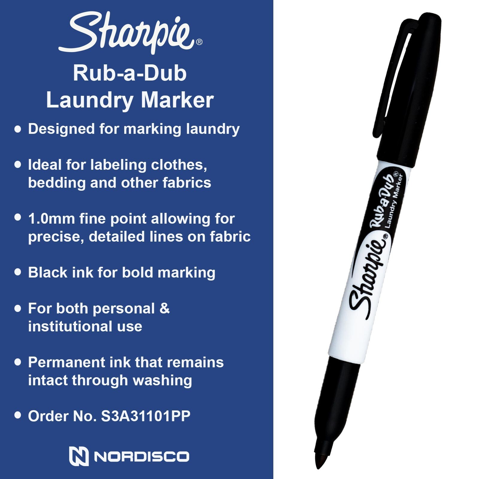 Sharpie Rub-A-Dub Laundry Marker 31101PP, Fine Point, Black Ink