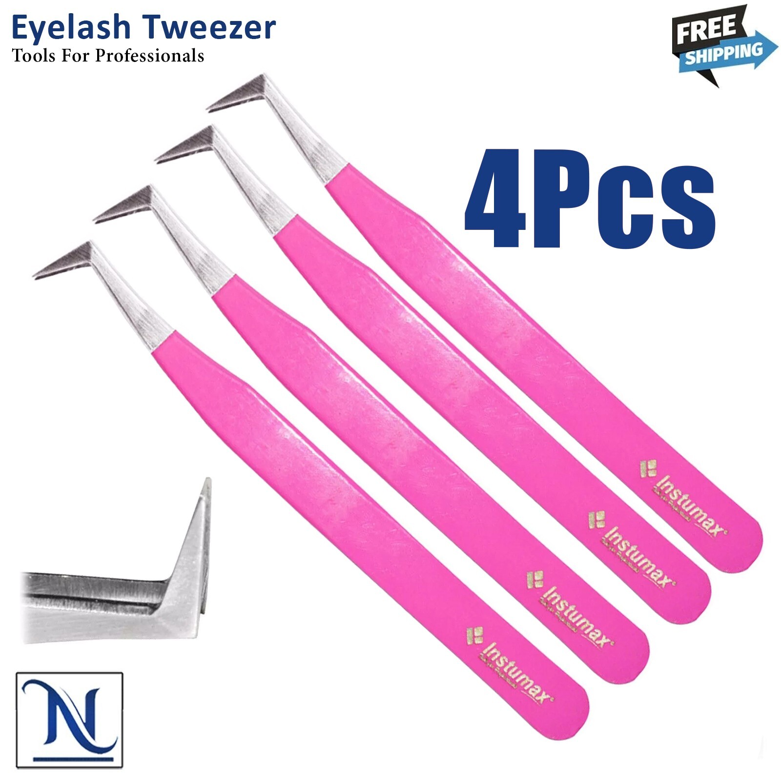 L-Type Tweezers for Jewelry Makers & Eyelash Extension Artists  Set of 4