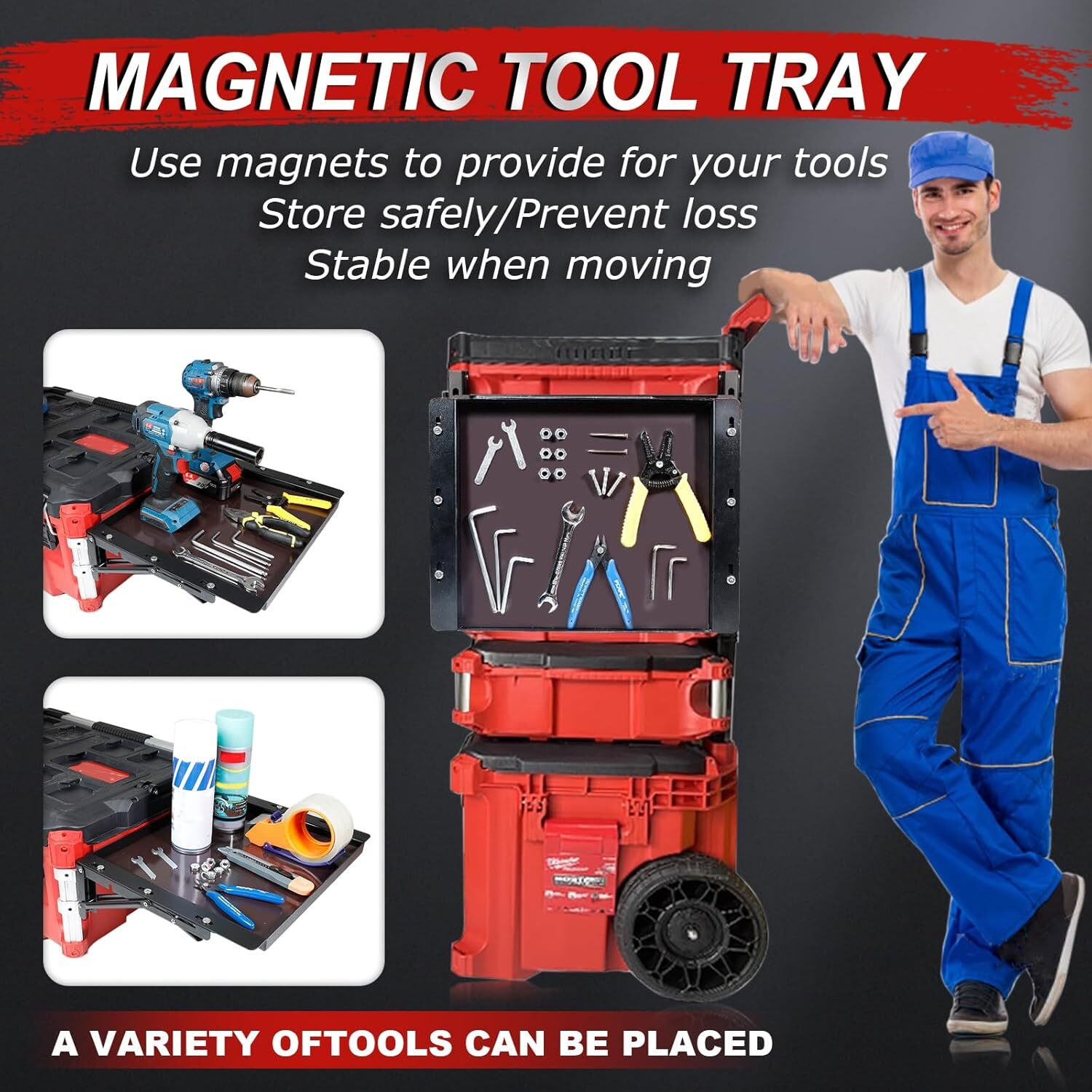 Folding Table Fits for Milwaukee Packout Toolbox,Powerful Magnetic Tool Tray Sid