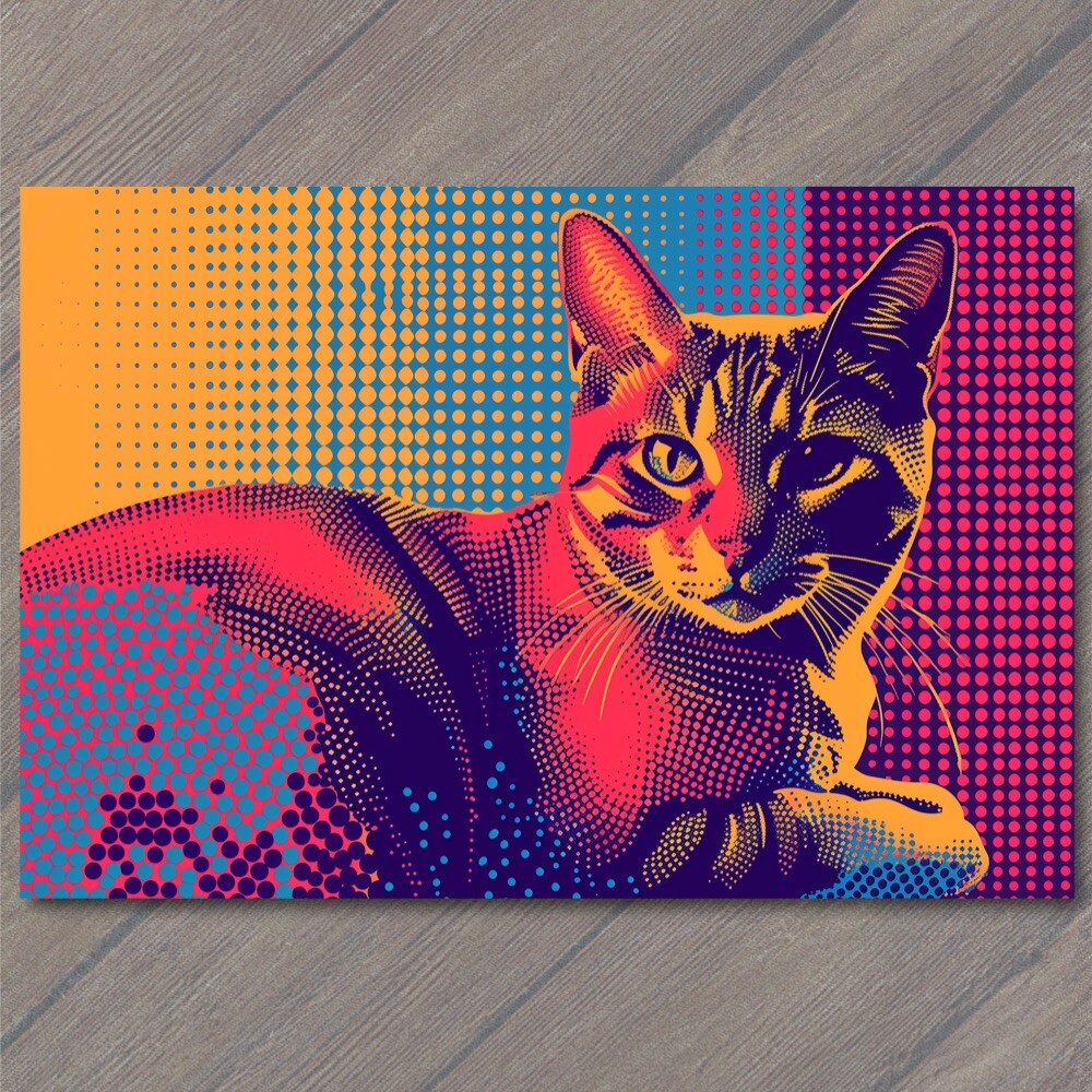 FLATCARD Cat Pop Art Halftone Cartoon Bright Colorful Fun Cute Colors Happy
