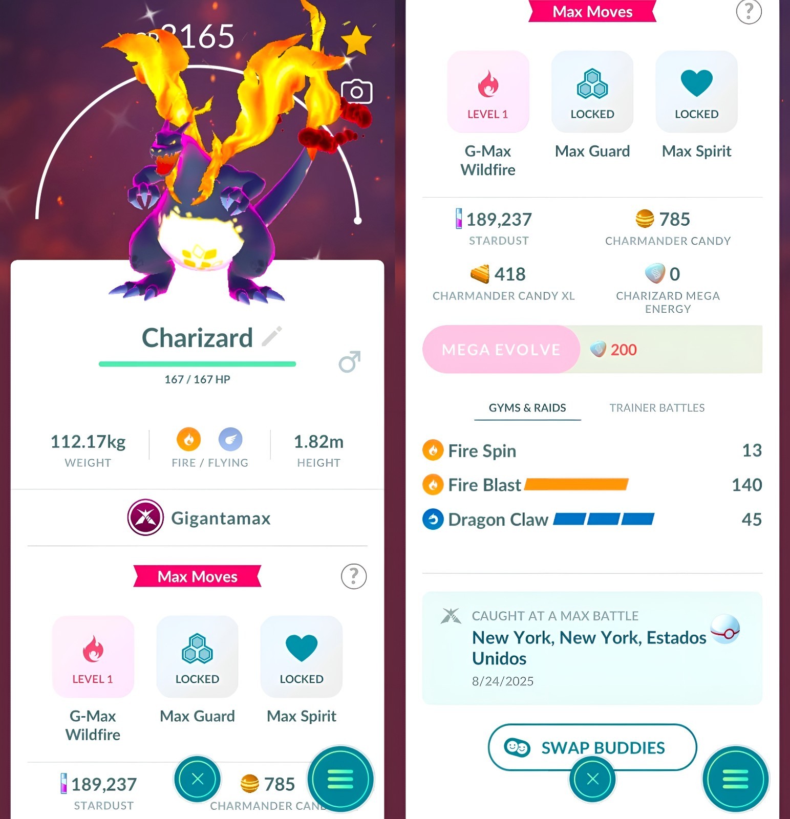 Shiny Charizard Level 50 Gigantamax | registered or not | Tr-de Go✨