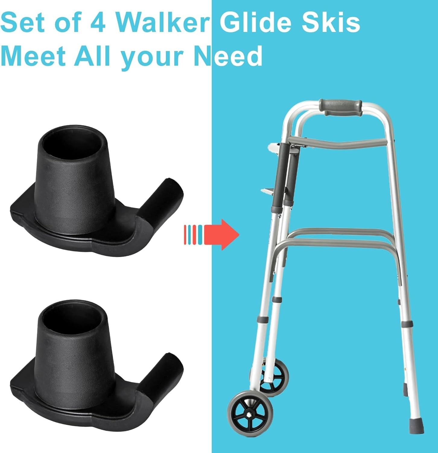 4 Pack Walker Ski Glides - Effortless Movement on All Flooring Types for Seniors