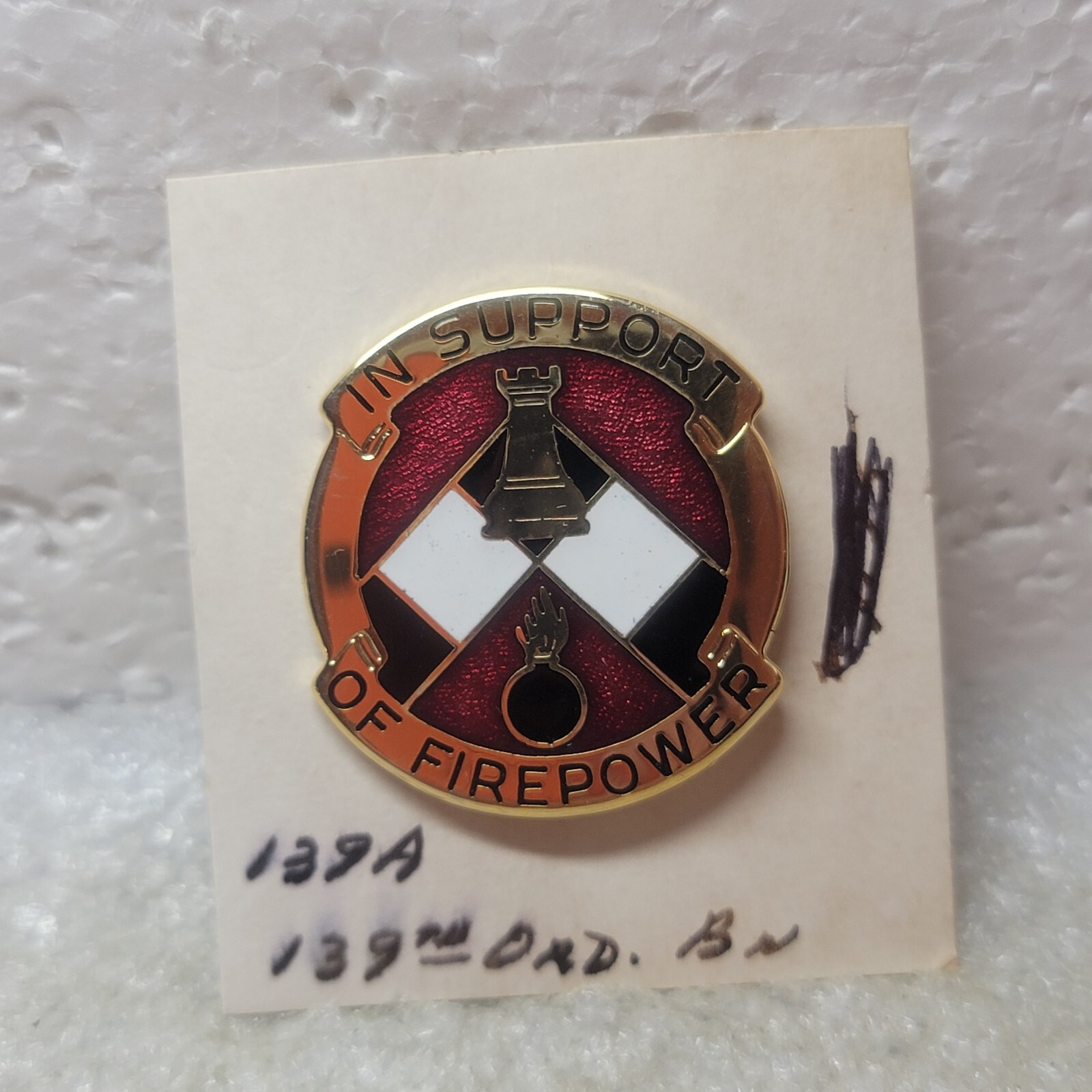 VTG US Army 139th Ordnance Battalion Pin In Support of Firepower DUI NS Meyer DI