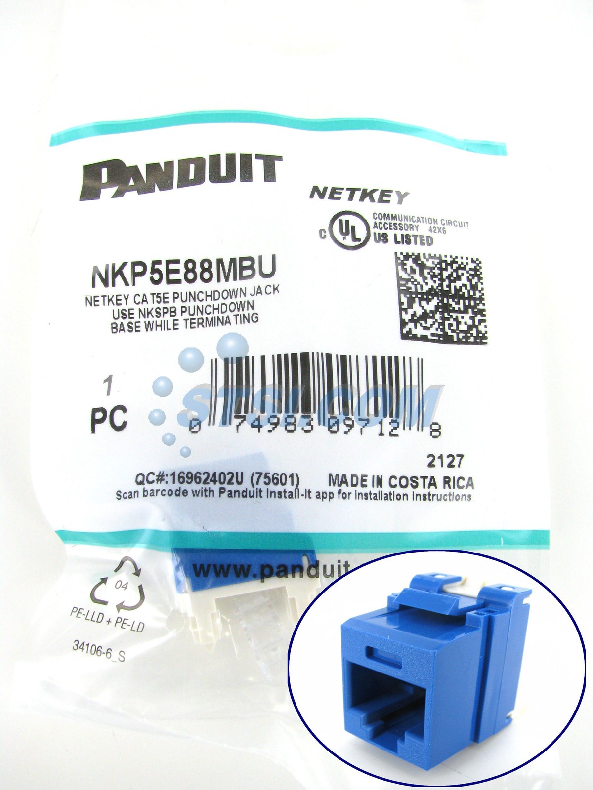 Panduit NKP5E88MBU NetKey Cat5e Keystone Punchdown Jack Module, Blue ~STSI