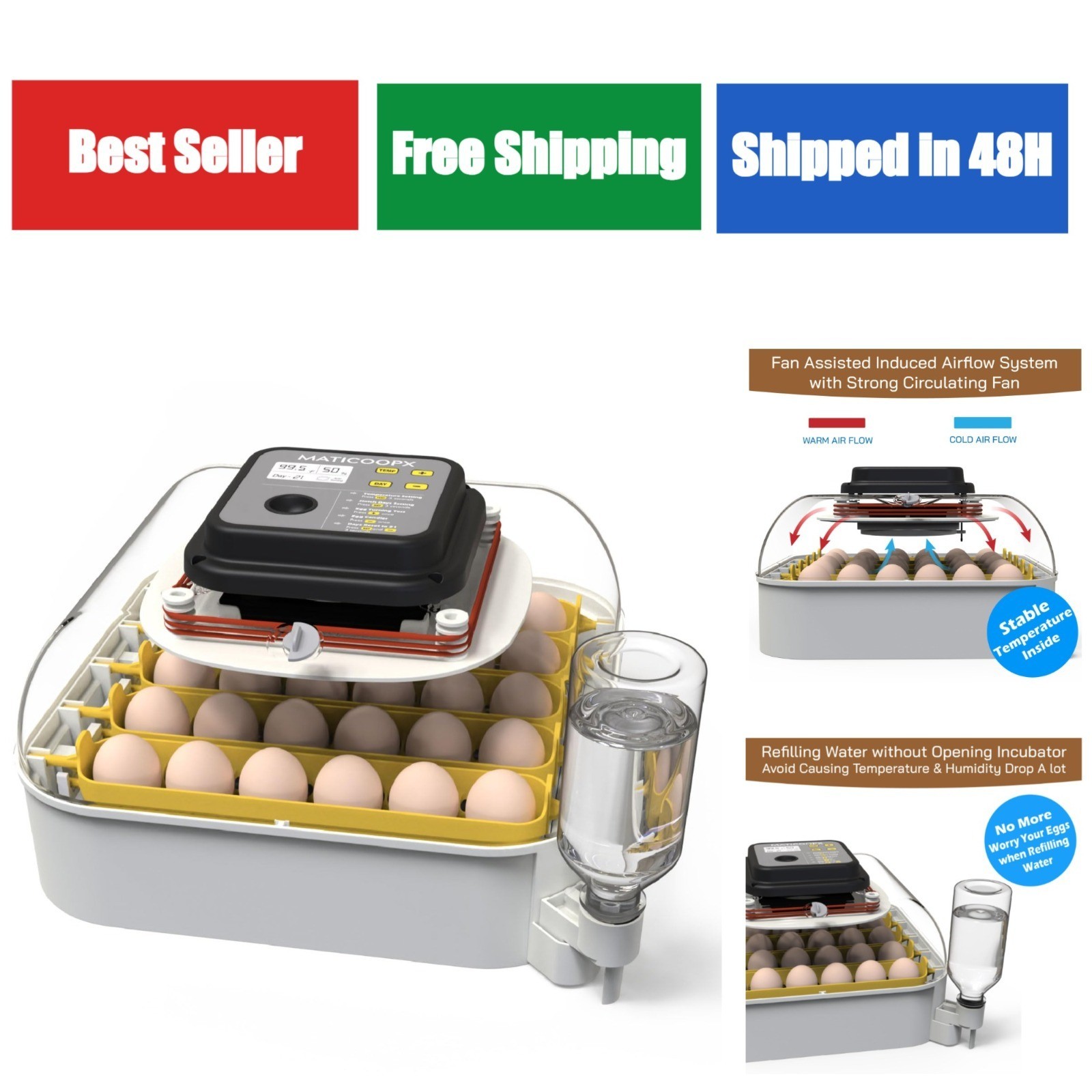 MATICOOPX 30 Egg Incubator with Humidity Display, Automatic Turner