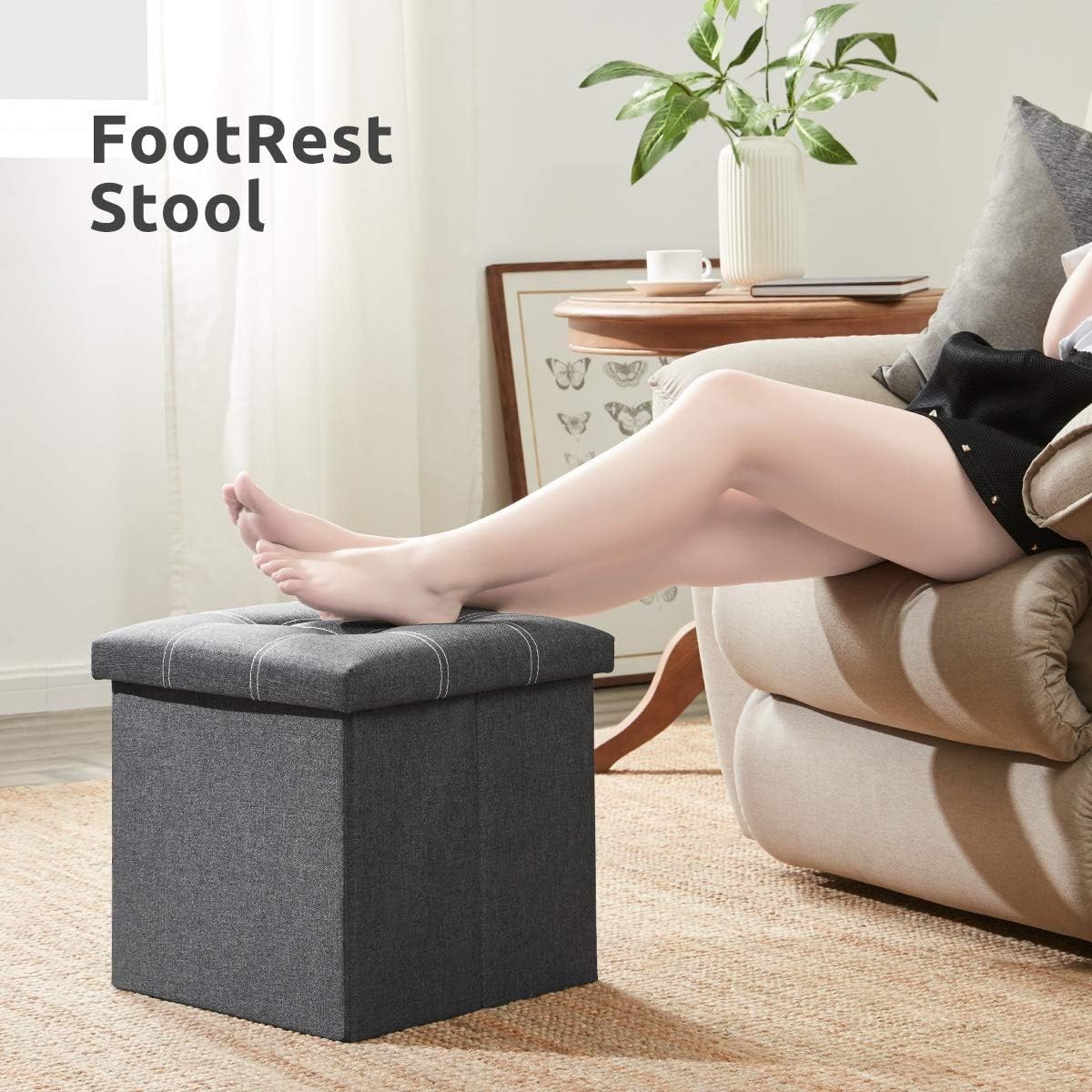 15 inches Storage Ottoman Cube, Foldable Storage Boxes, Padded Seat for Dorm ...