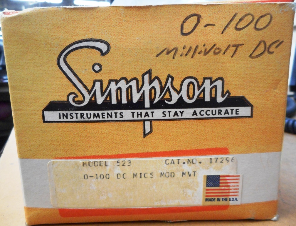 SIMPSON INSTRUMENTS, MILLIVOLT DC, MODEL 523, CAT. NO. 17296