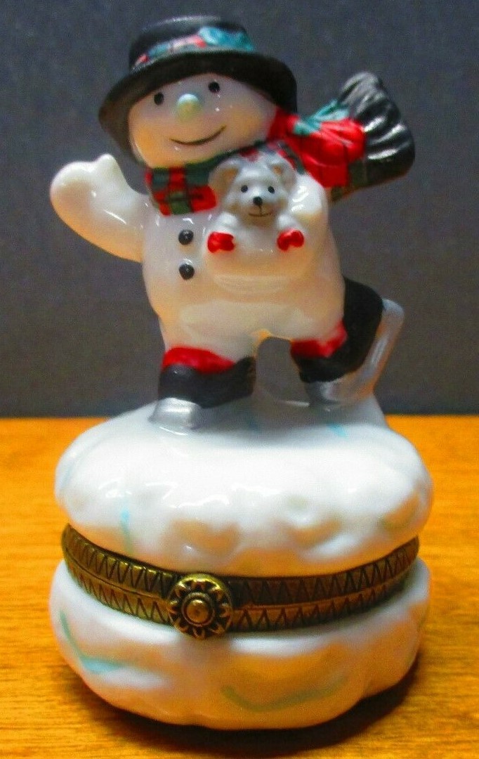 Happy Holidays 1997 Snowman Skating Trinket Box