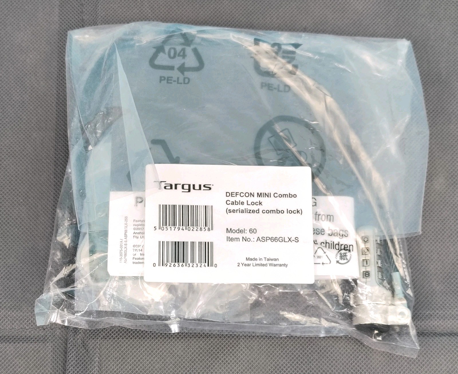 Targus DEFCON ASP66GLX-S Mini Serialized Combo Cable Lock