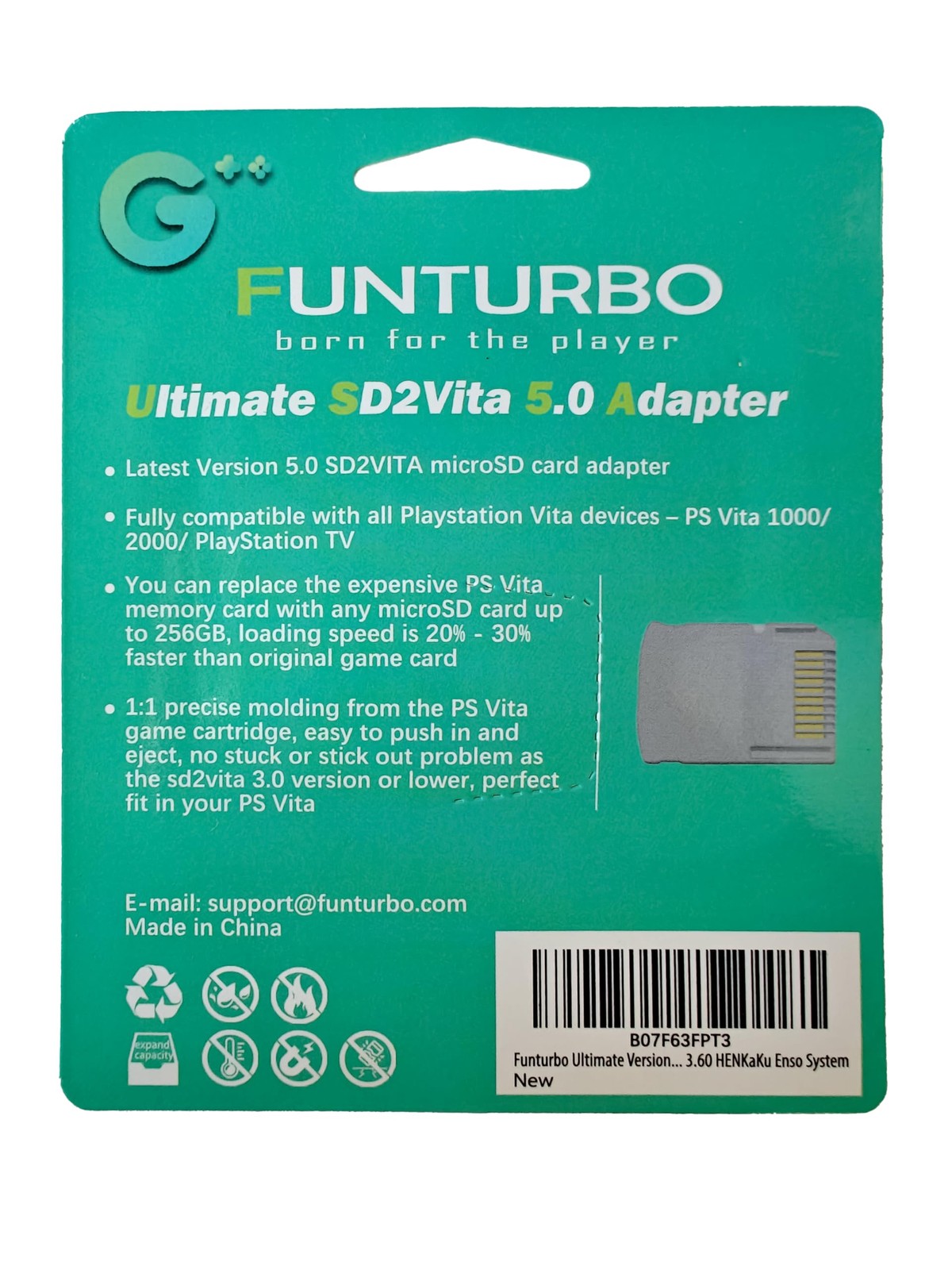 Funturbo Ultimate Version SD2Vita 5.0 Memory Card Adapter, PS 1 Pack, White