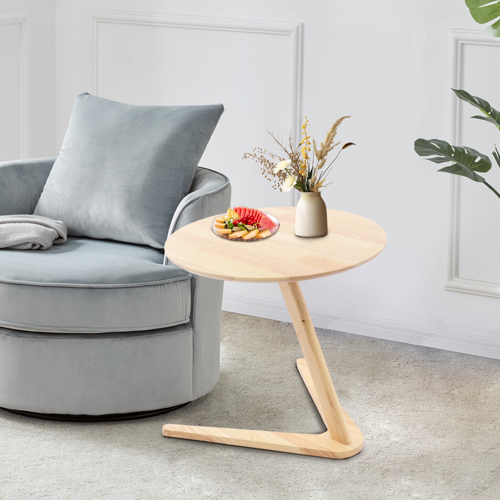 Round Tabletop Side Table, Sofa Tables Slide Under Couch for Living Room