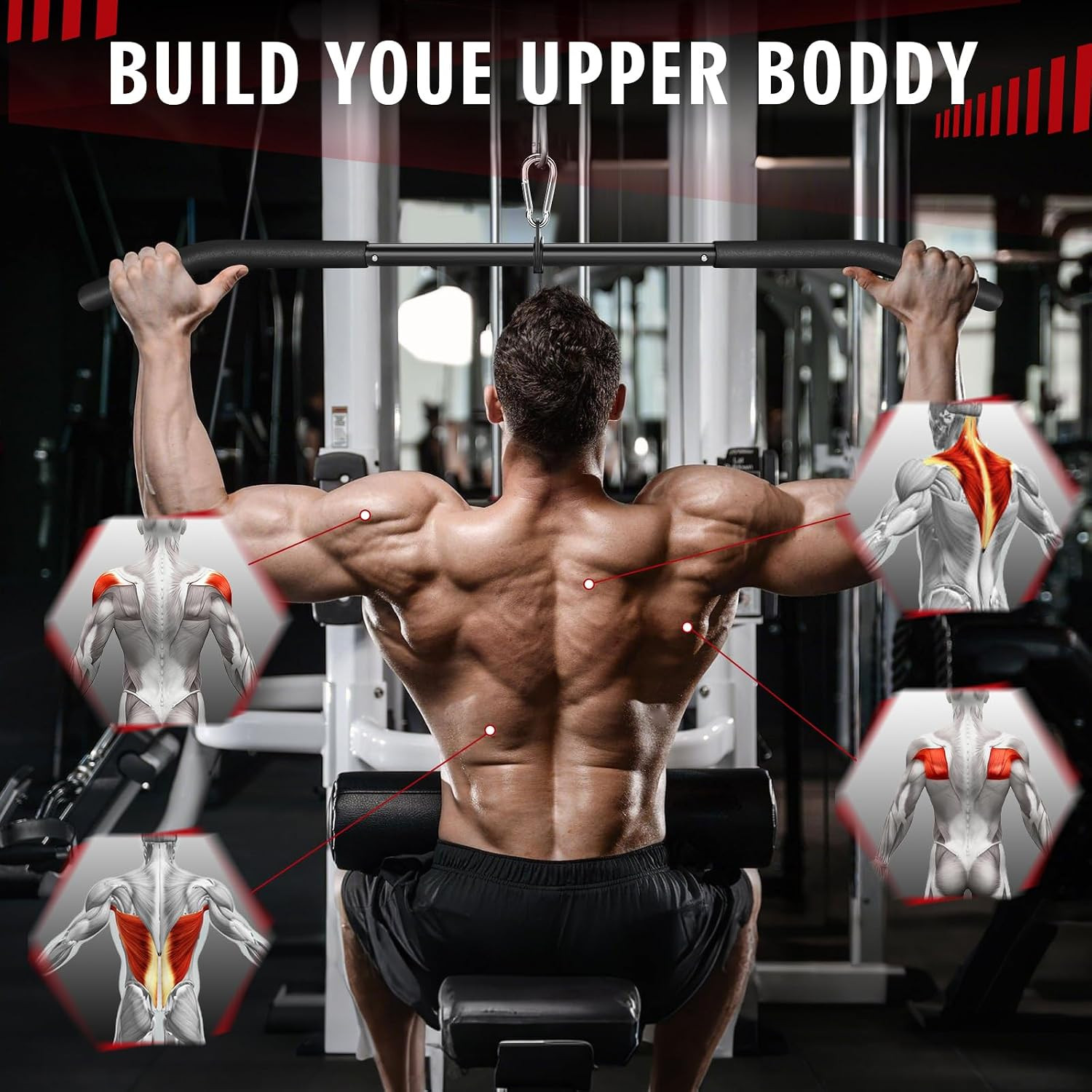39.7'' LAT Pulldown Bar with Full Rotation, Lat Pulldown Attachments for Pulley