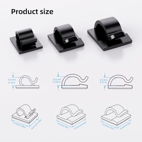 100 PCS Adhesive Cable Clips Cord Organizer (Small, Medium,Large),Wire Holder...