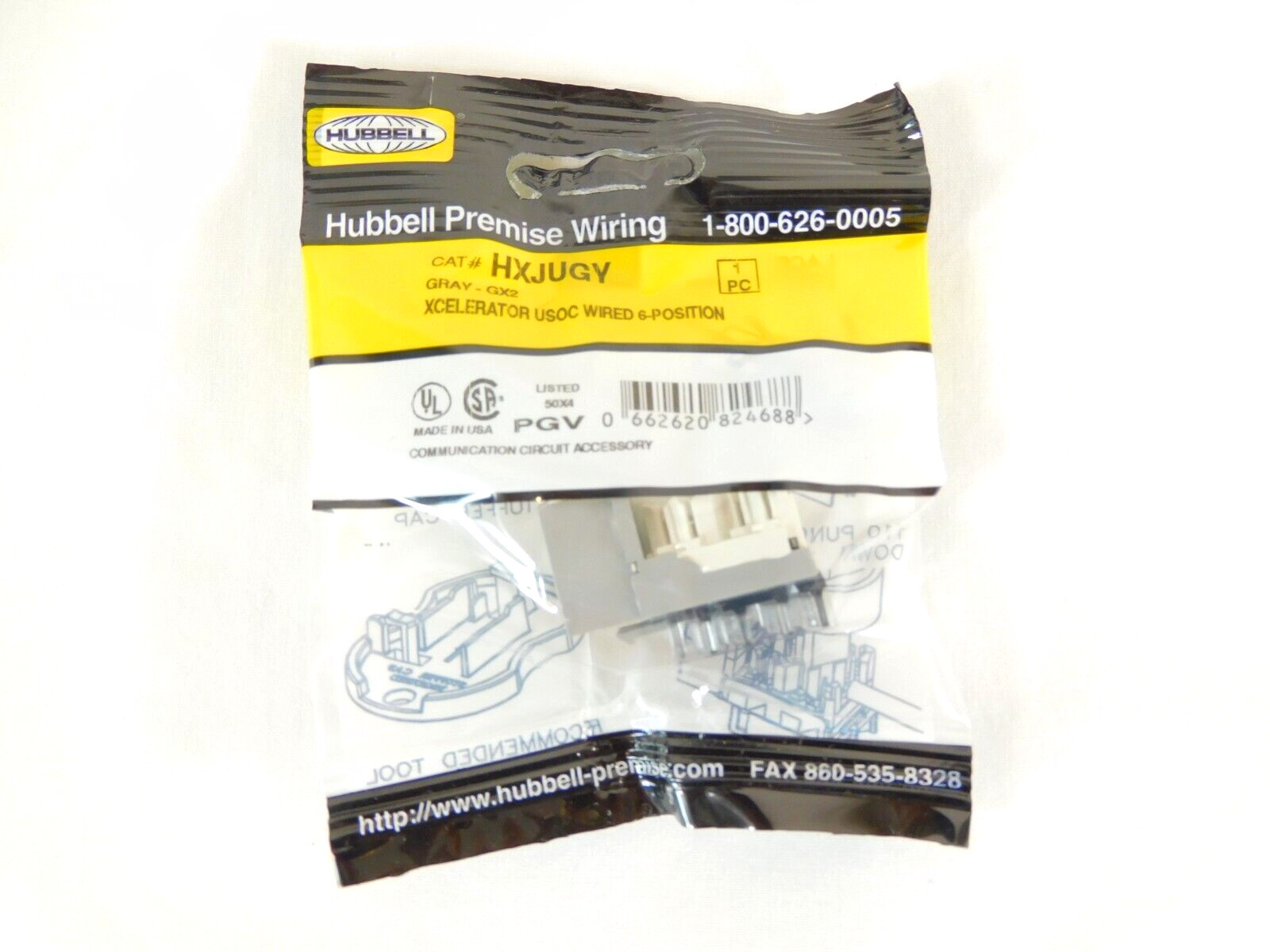 USOC HXJUGY Hubbell Jack HXJ 6-Position RJ-25 USOC Gray