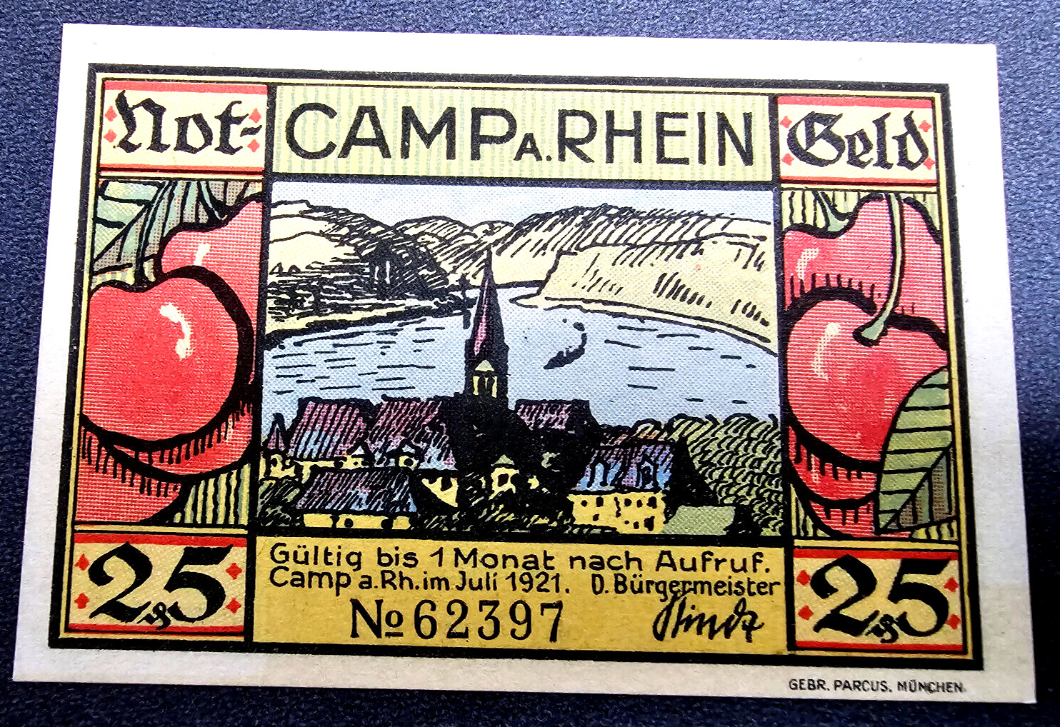 CAMP A. RHEIN NOTGELD 25 PFENNIG 1921 EMERGENCY MONEY GERMANY BANKNOTE (33009)